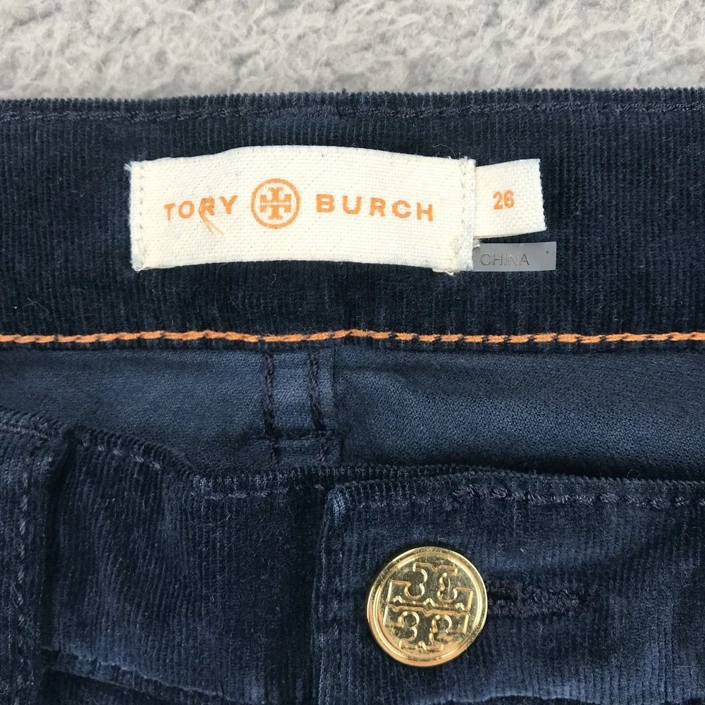 Tory Burch Pants Womens 26 Navy Blue Bootcut Corduroy Low Rise 33 Inseam Pockets